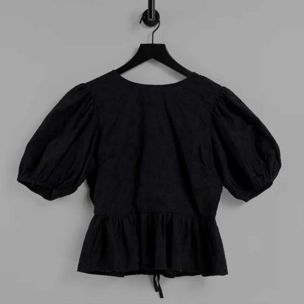 ASOS In The Style X Lorna Luxe Embroidered Puff Sleeve Tie-back Blouse